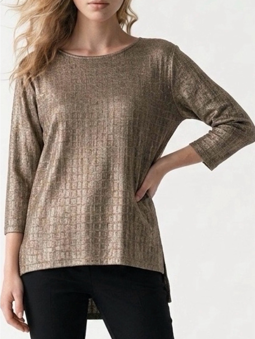 Zara Metallic Waffle Knit Tunic Top with Subtle Texture